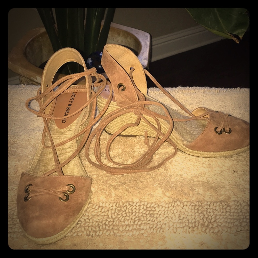 Brown lace up Lucky Brand Keller wedges